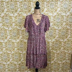 Sundance Mulberry Crepe Dress V-Neck Floral Purple Lined dress size PL